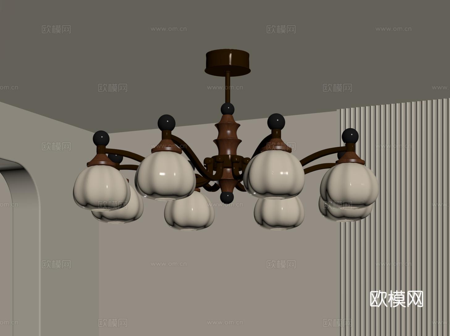 中古客厅吊灯 复古吊灯su模型