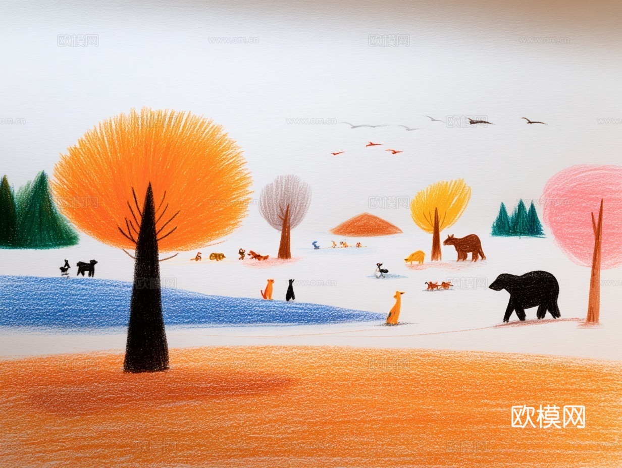 儿童房挂画手工蜡笔画手工铅笔画彩色铅笔画