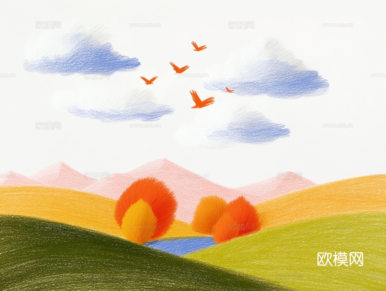 儿童房挂画手工蜡笔画手工铅笔画彩色铅笔画