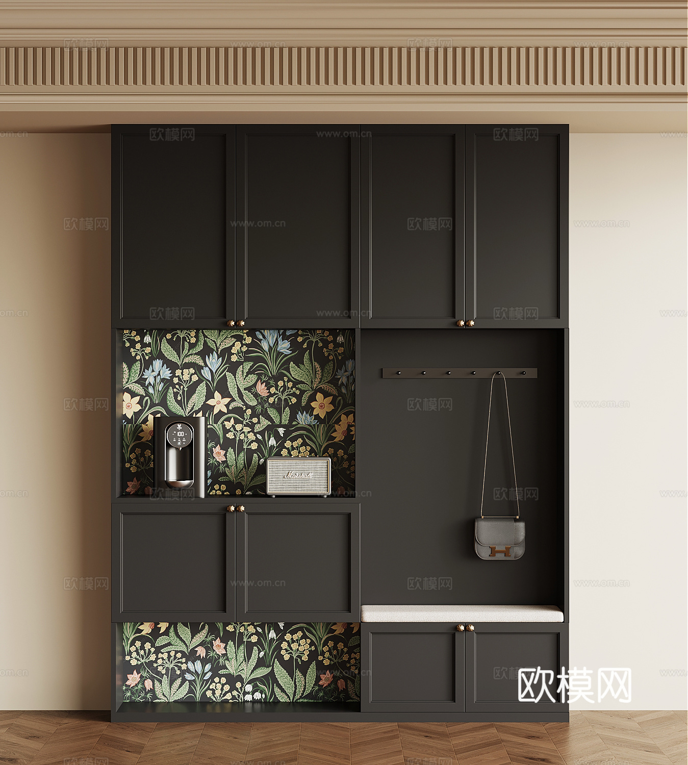 法式复古玄关柜 鞋柜su模型