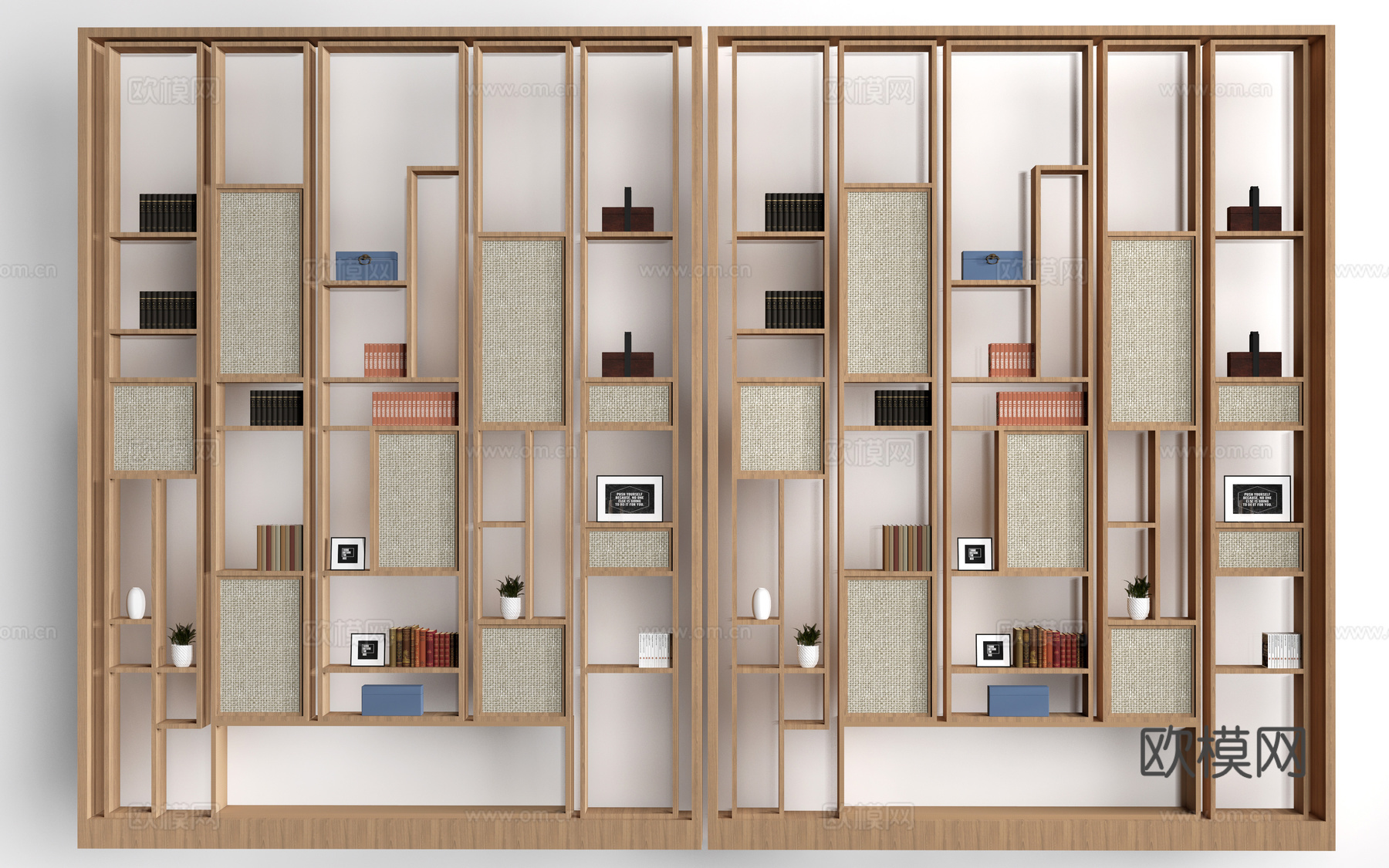 新中式书架 置物架 装饰架 隔断架su模型