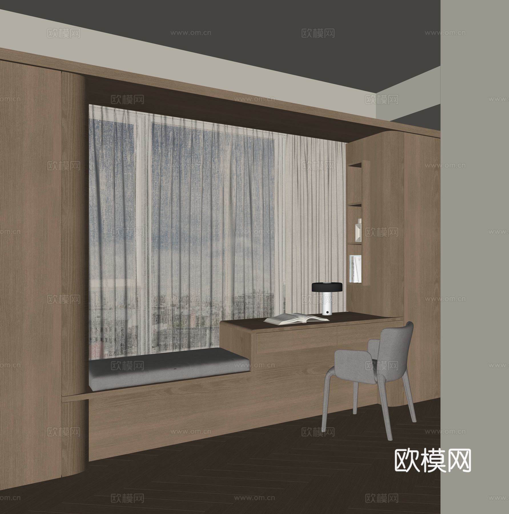 现代飘窗书桌su模型