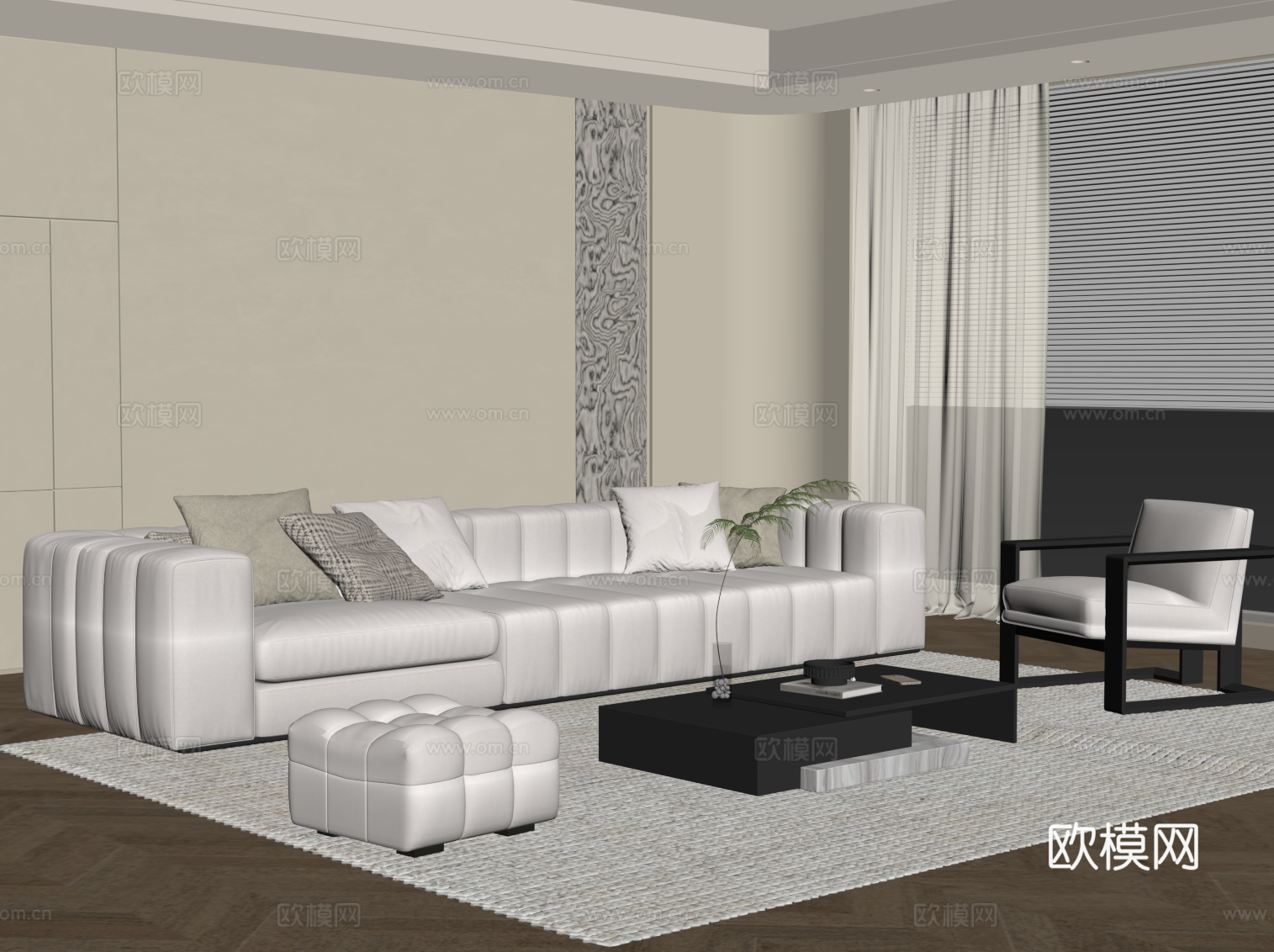 现代简约客厅 沙发茶几组合su模型