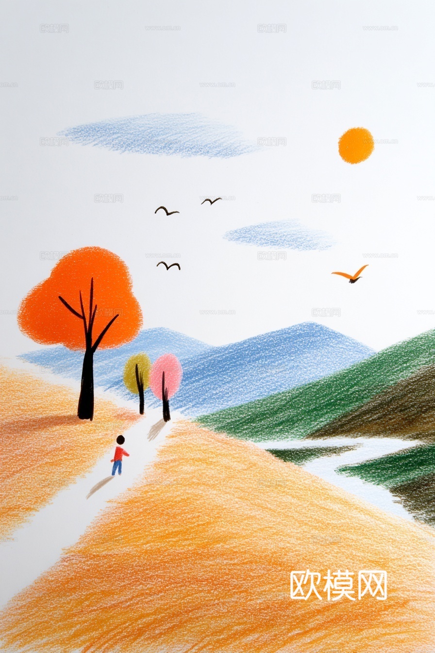 儿童房挂画手工蜡笔画手工铅笔画彩色铅笔画