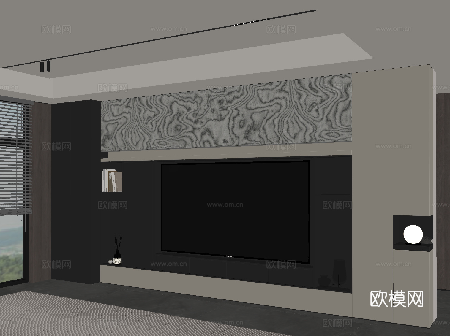 现代意式电视背景墙su模型