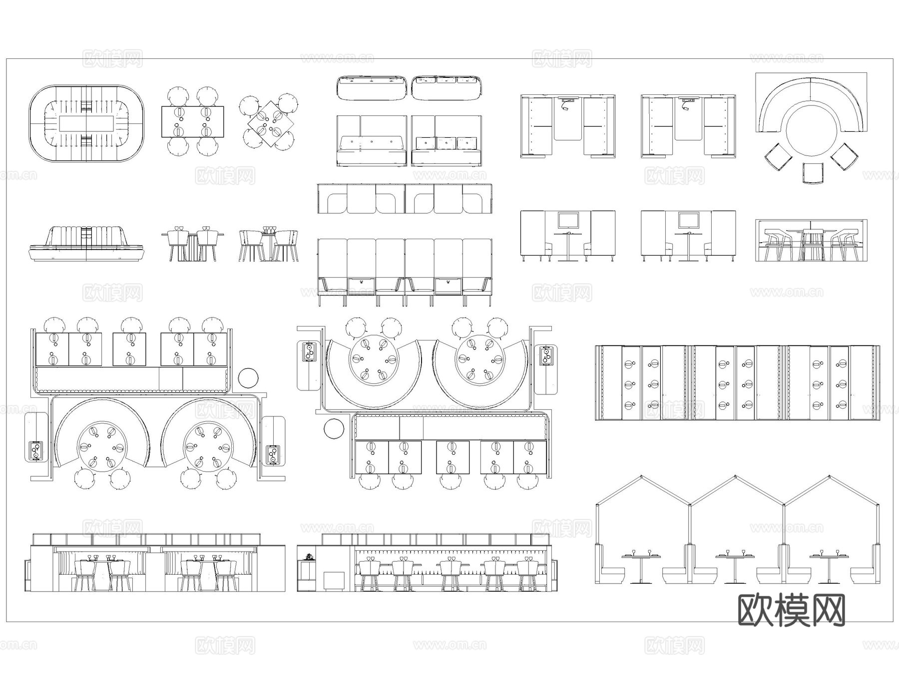 咖啡店桌椅CAD图库cad施工图
