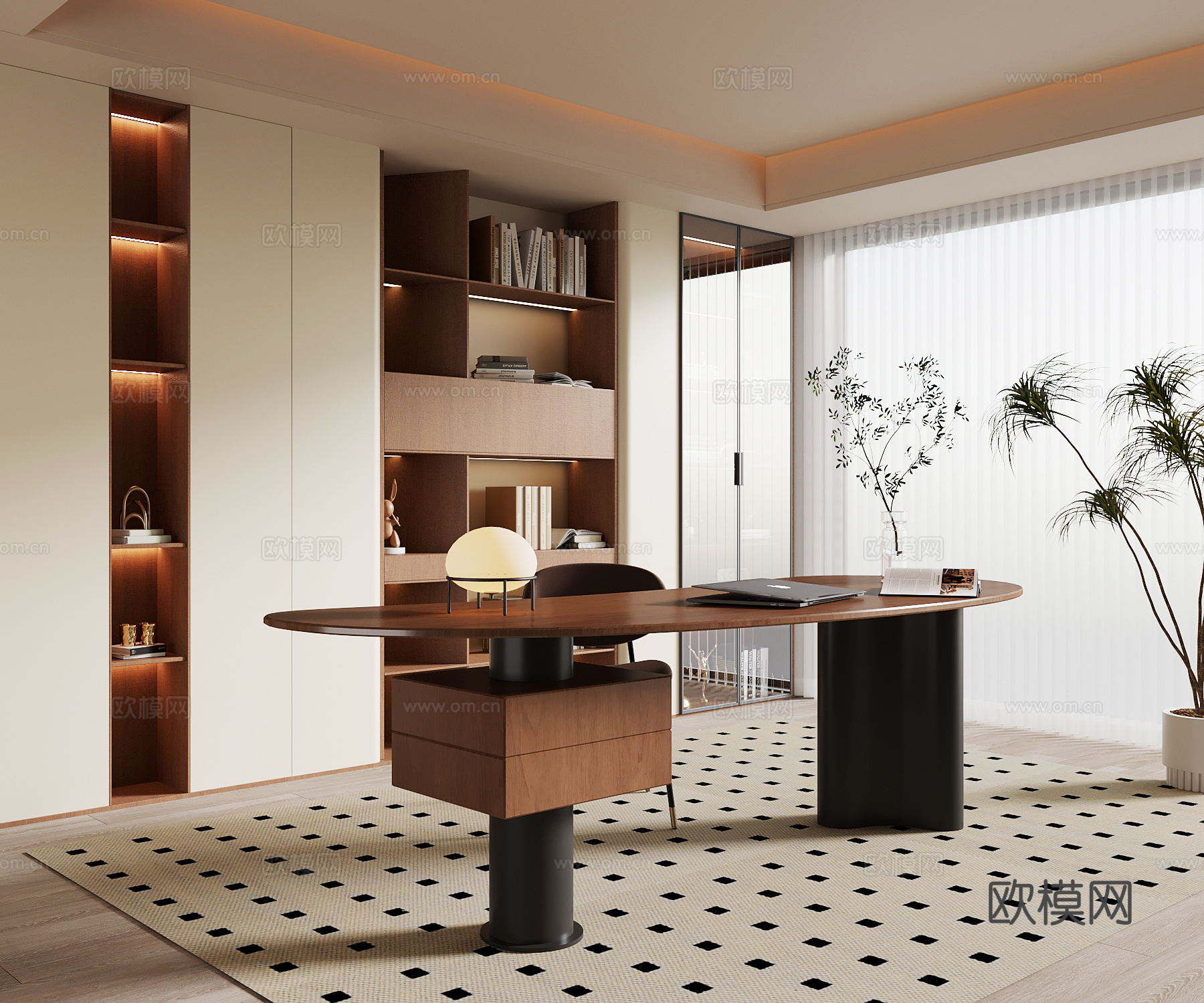 中古书房 书桌椅 书柜su模型