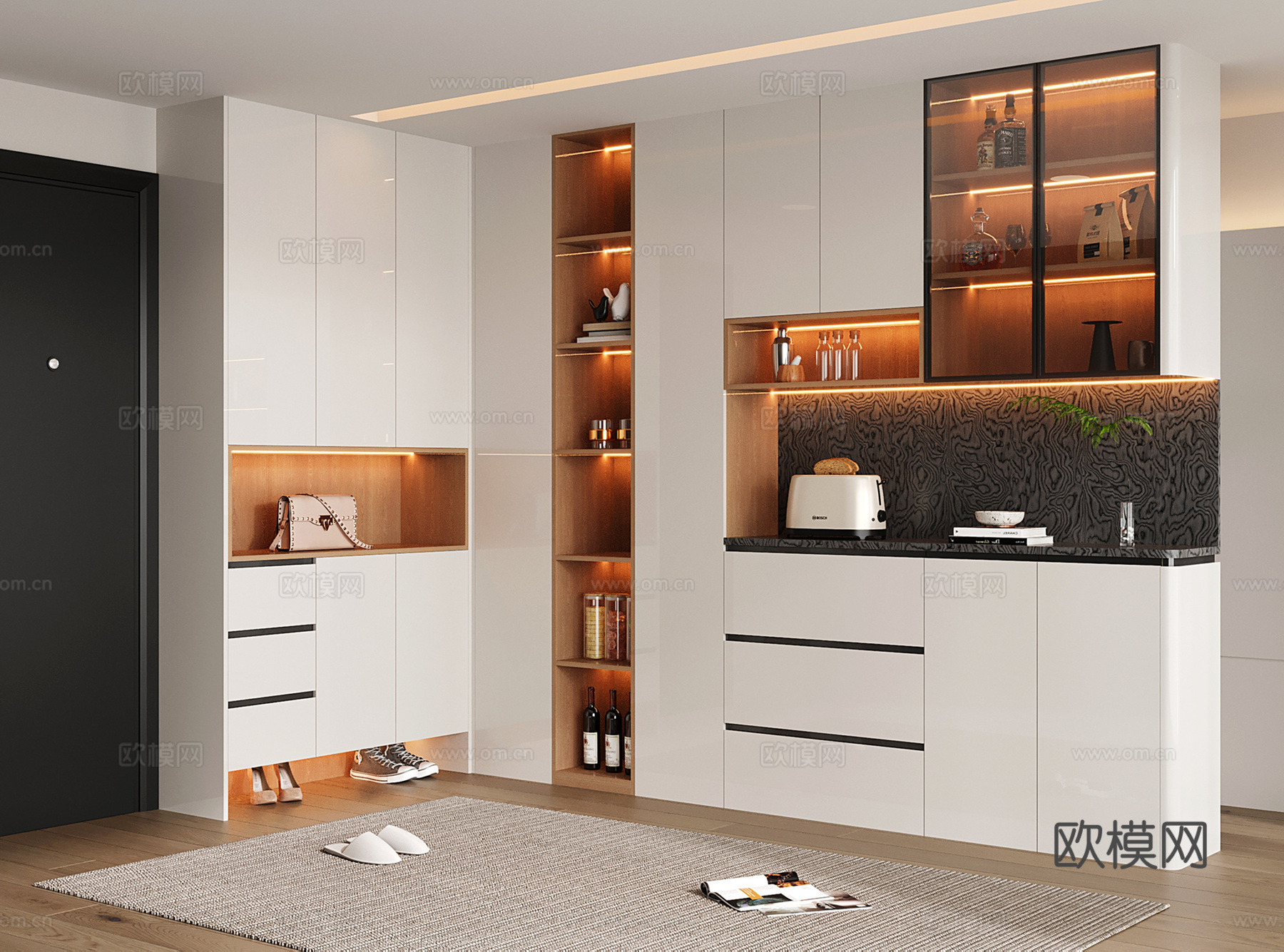 现代酒柜鞋柜一体柜 拐角鞋柜酒柜 鞋柜 酒柜su模型