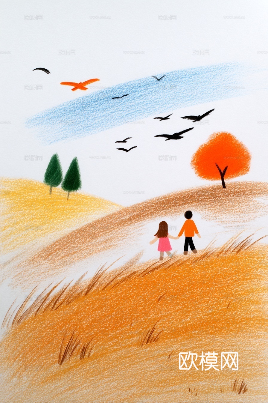 儿童房挂画手工蜡笔画手工铅笔画彩色铅笔画