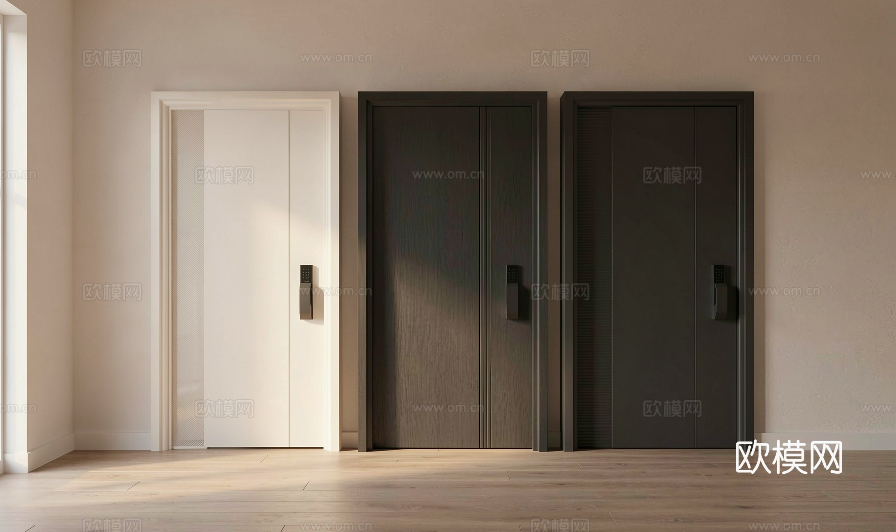 现代极简单开门 极简入户门 中古防盗门 通顶单开门 子母门su模型