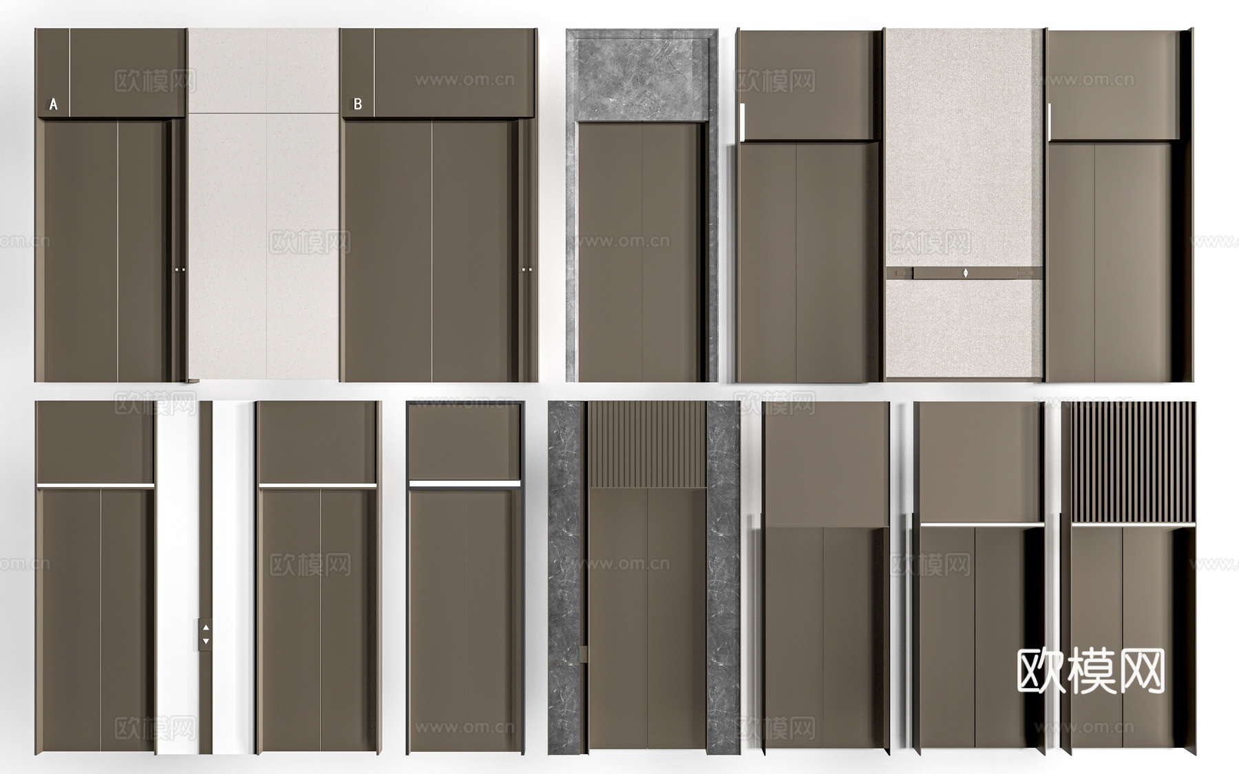 现代电梯厅 电梯门 电梯间su模型