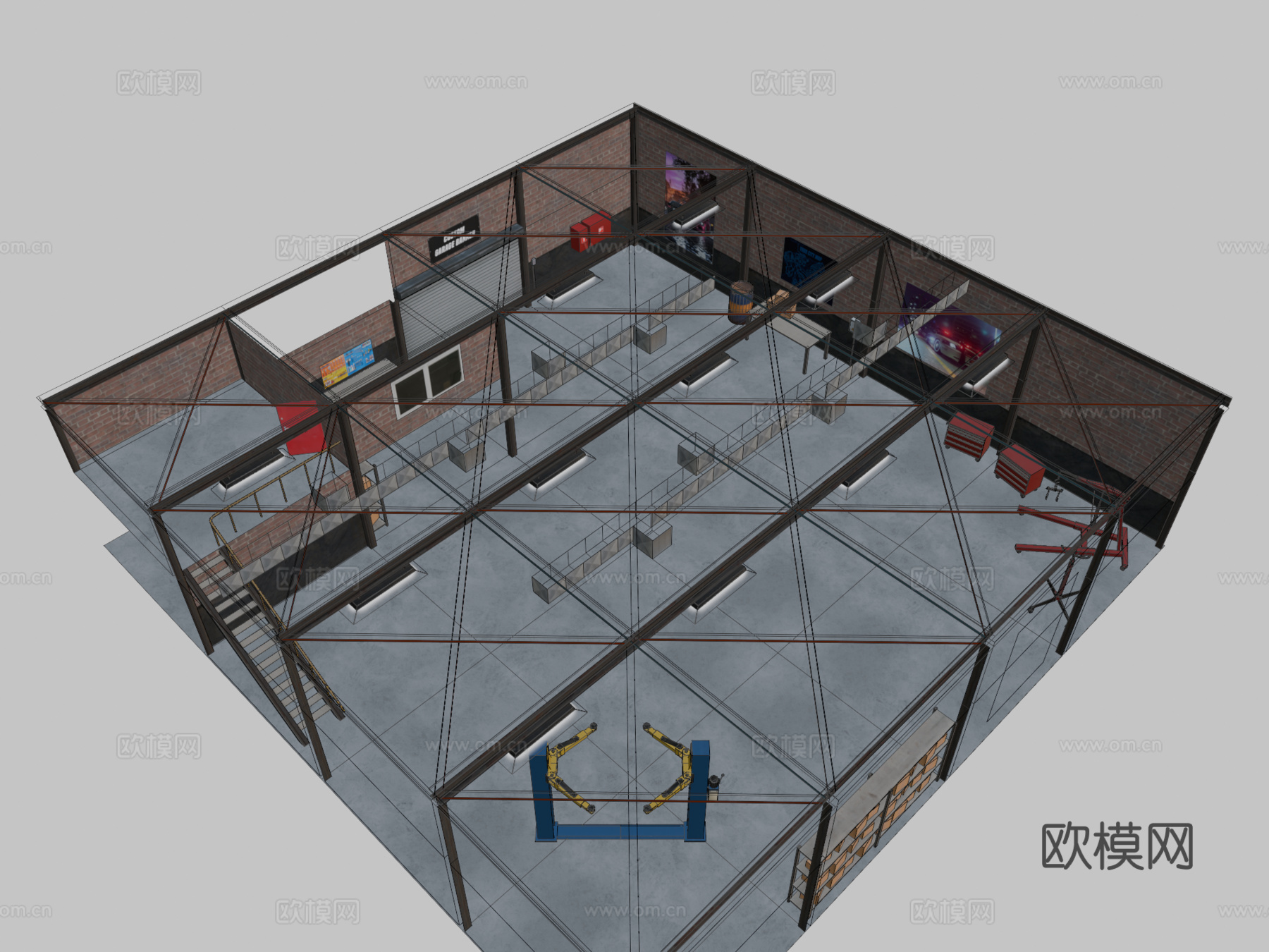 PBR 车库环境3d模型下载（渲染图2）