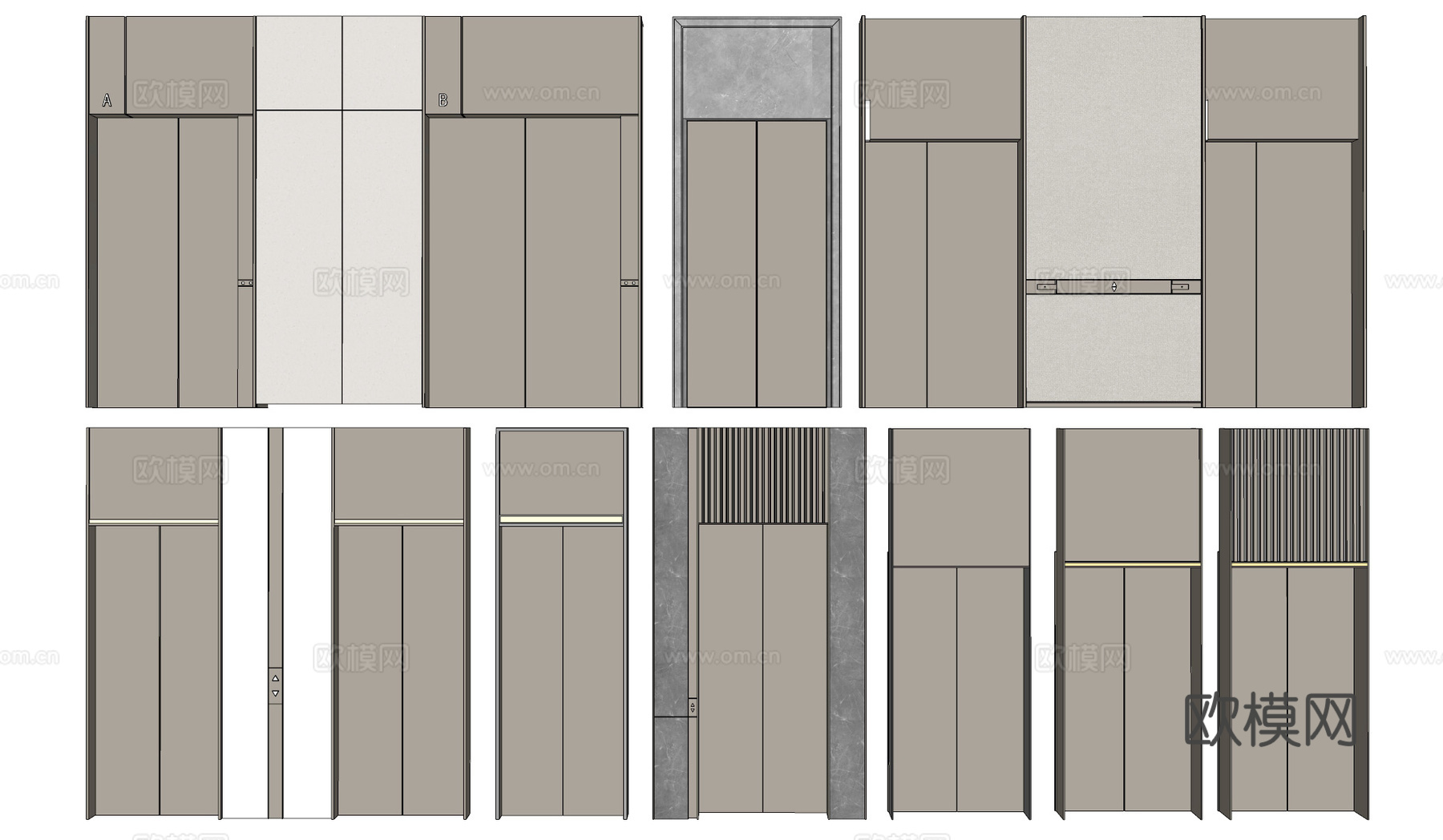 现代电梯厅 电梯门 电梯间su模型