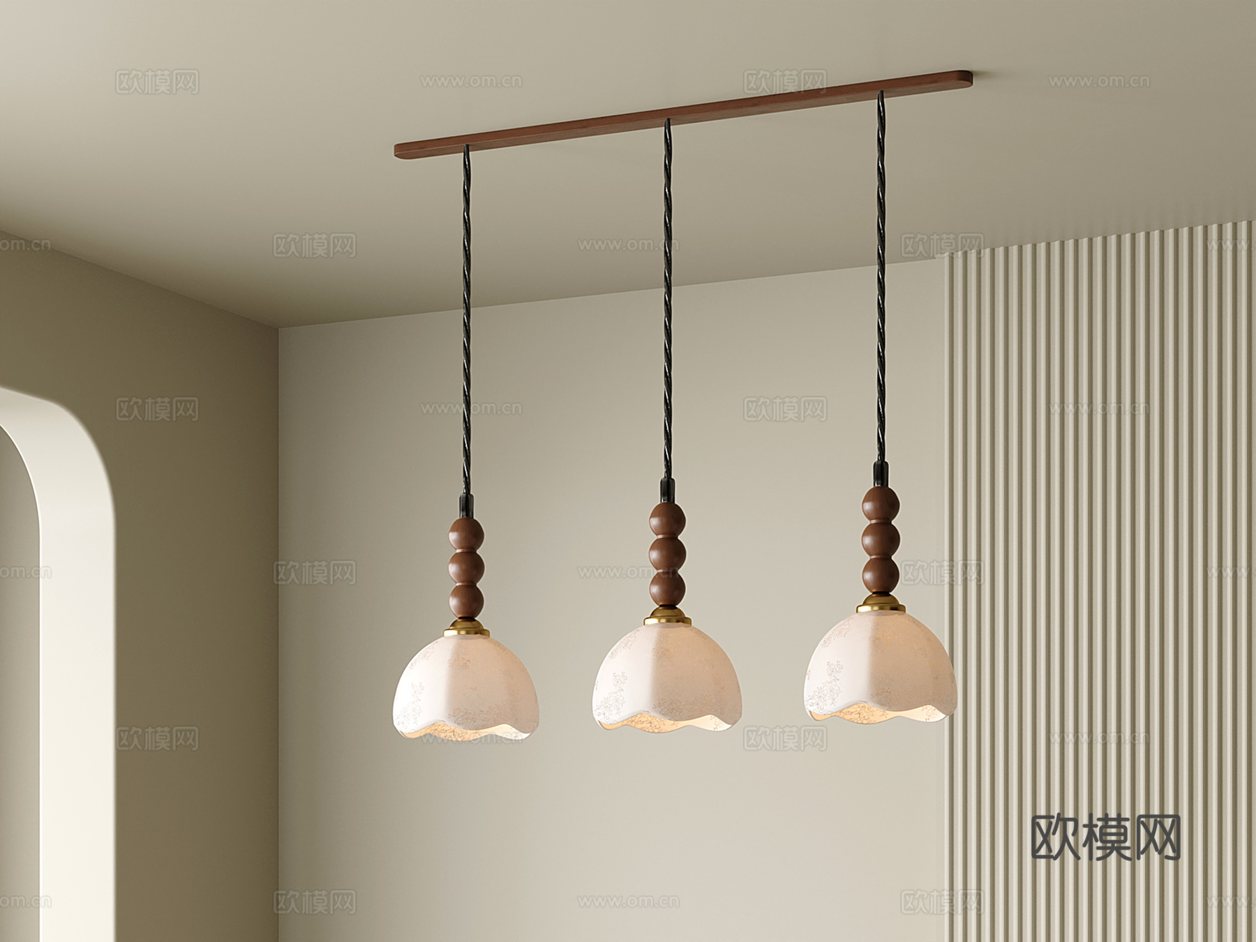 法式中古餐厅吊灯 三头吊灯 复古床头小吊灯su模型