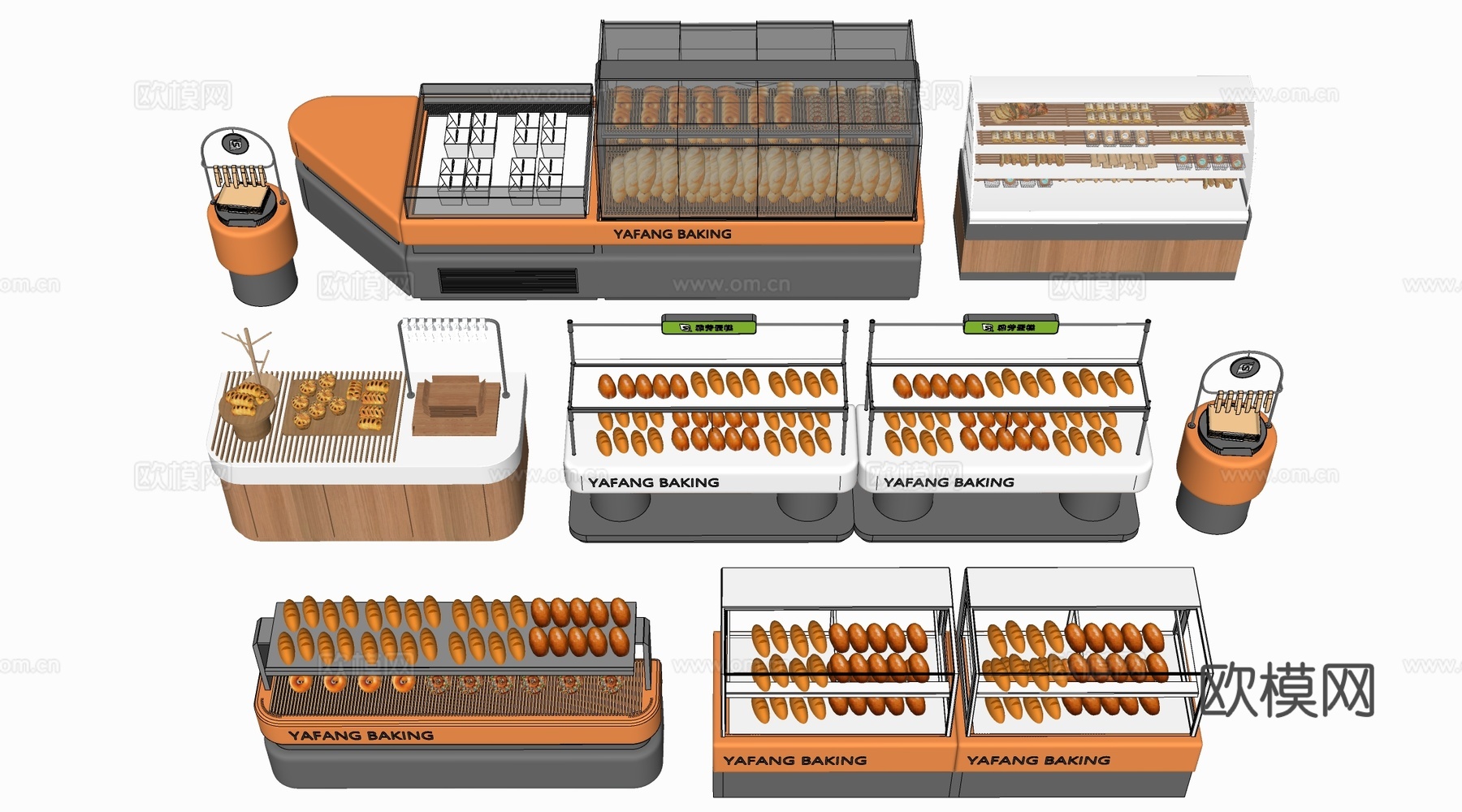 现代咖啡吧台 甜品店货架 收银台 服务台su模型