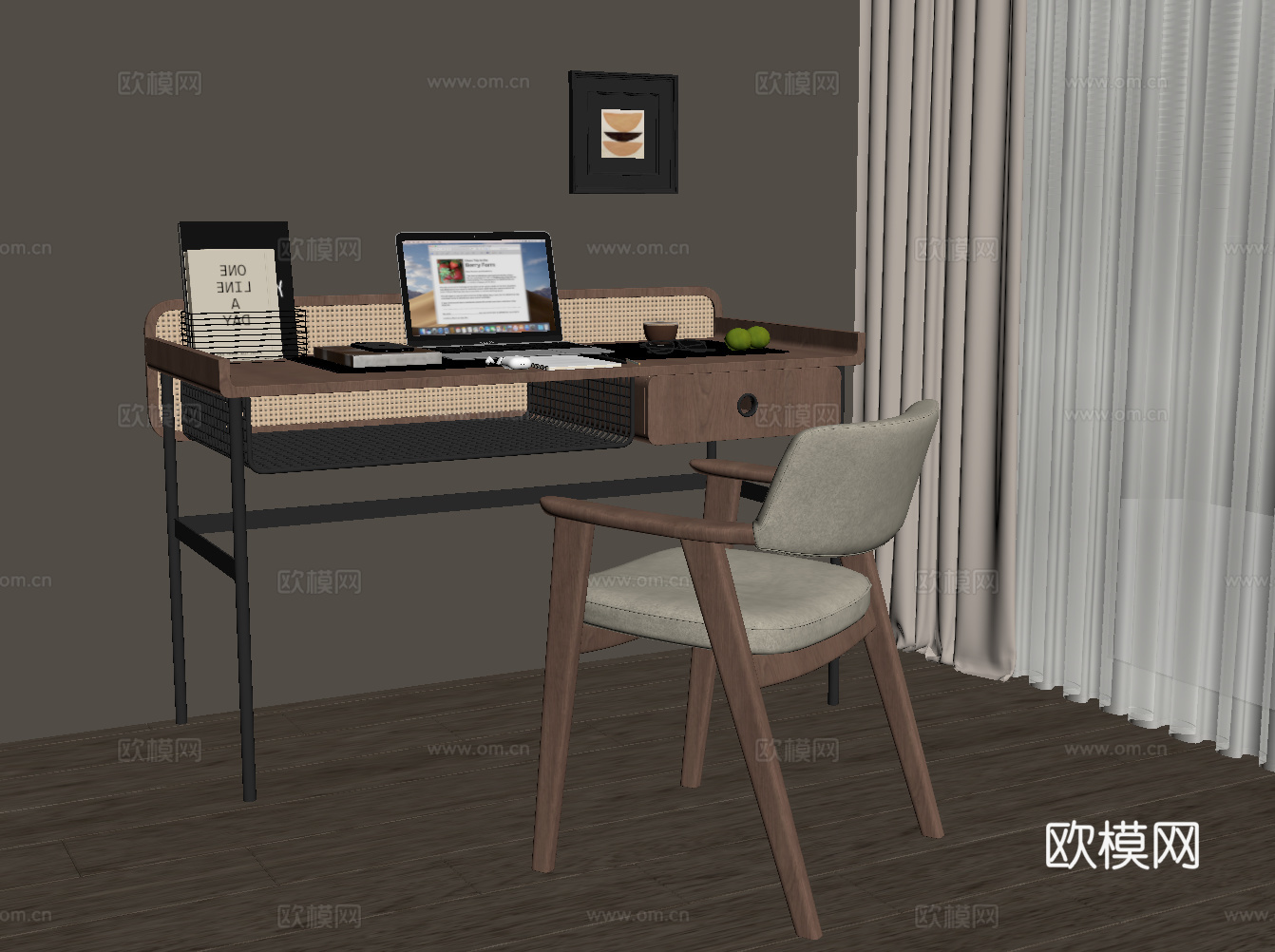 中古风书桌椅su模型