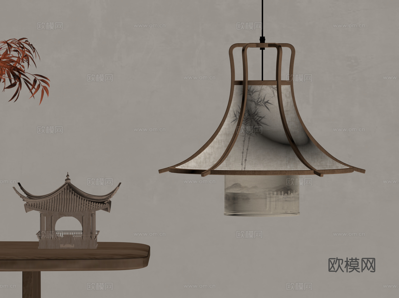 新中式吊灯 灯笼su模型