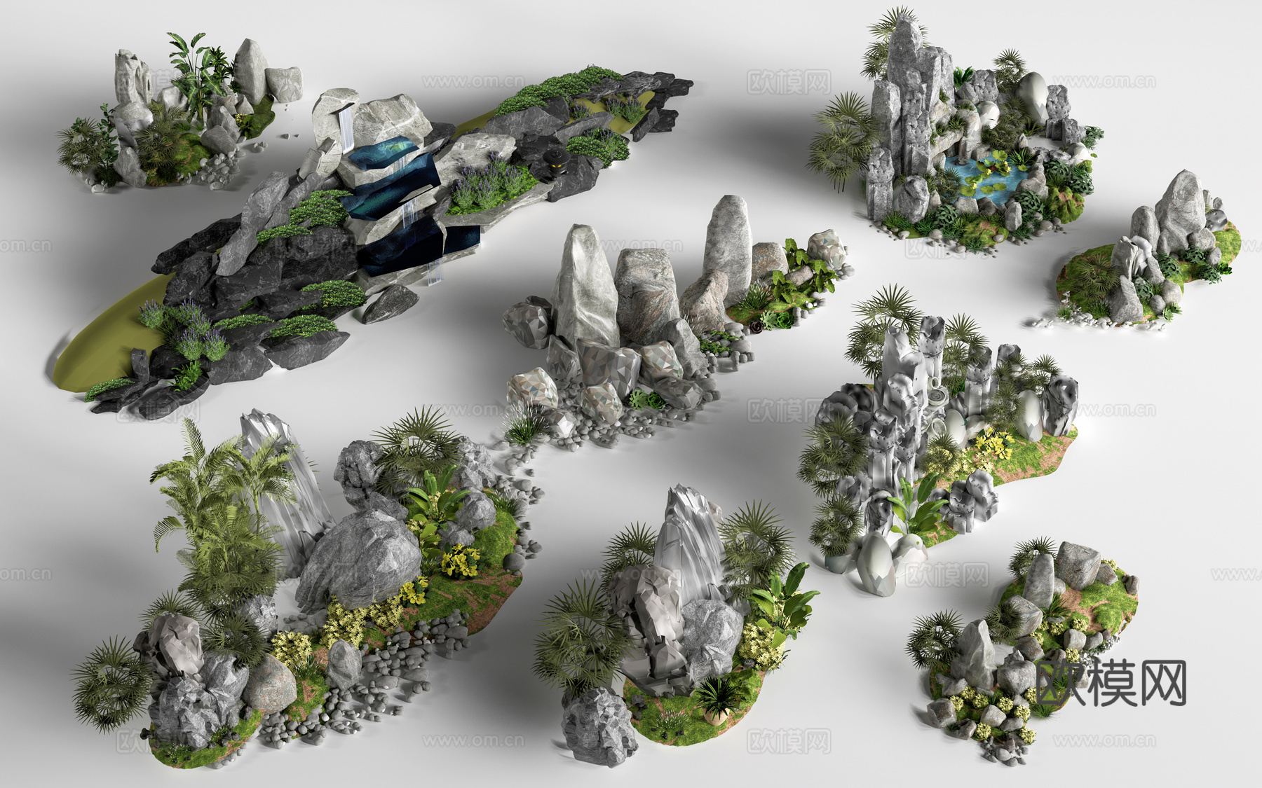 现代假山石头 景石 园林小品 景观石头su模型