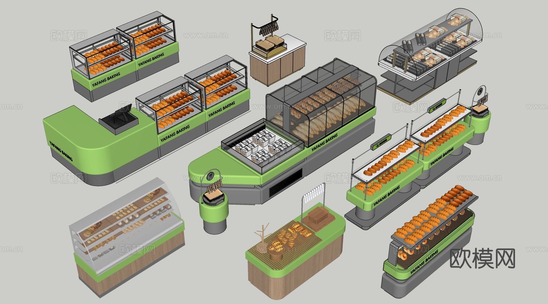 现代咖啡吧台 甜品店货架 收银台 服务台su模型