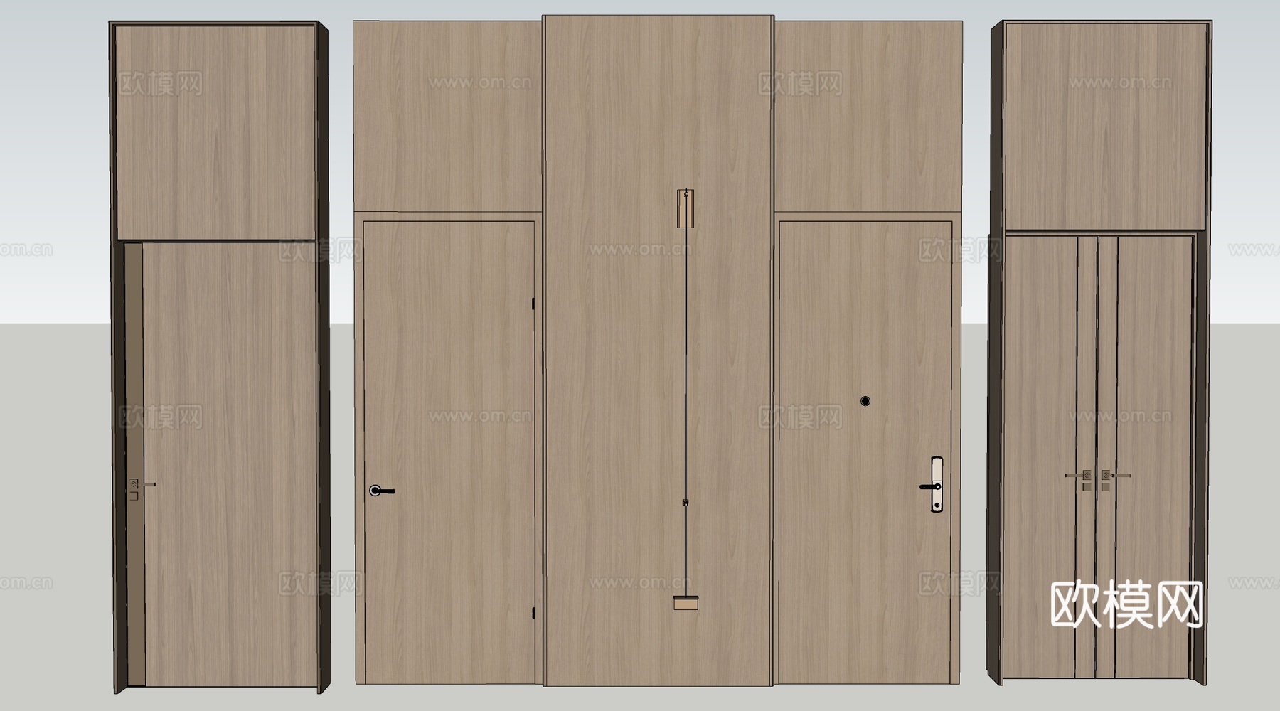 新中式木门 工装门 报告厅门 双开门 宴会厅门su模型