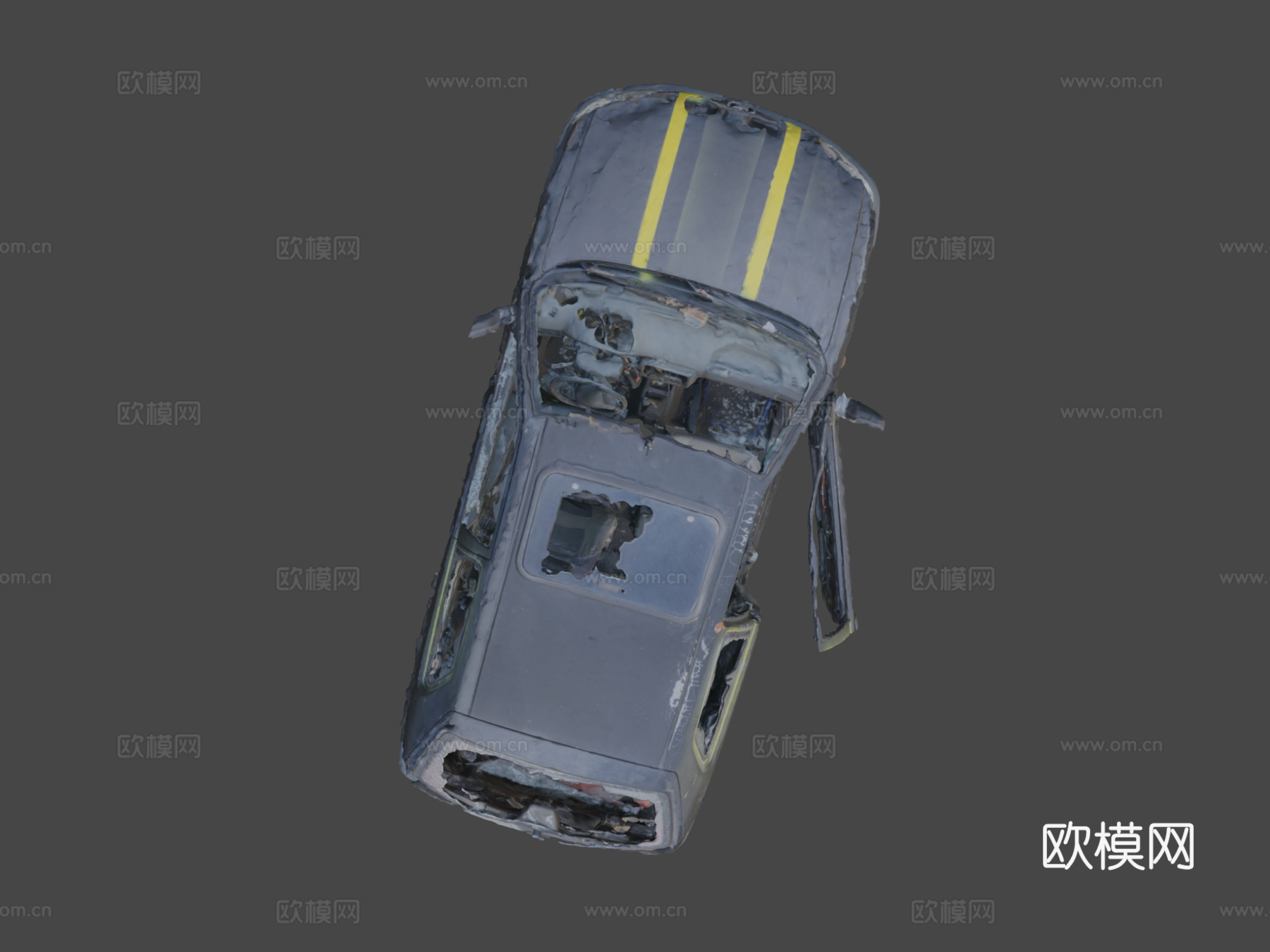 黑色汽车残骸3d模型下载（渲染图7）