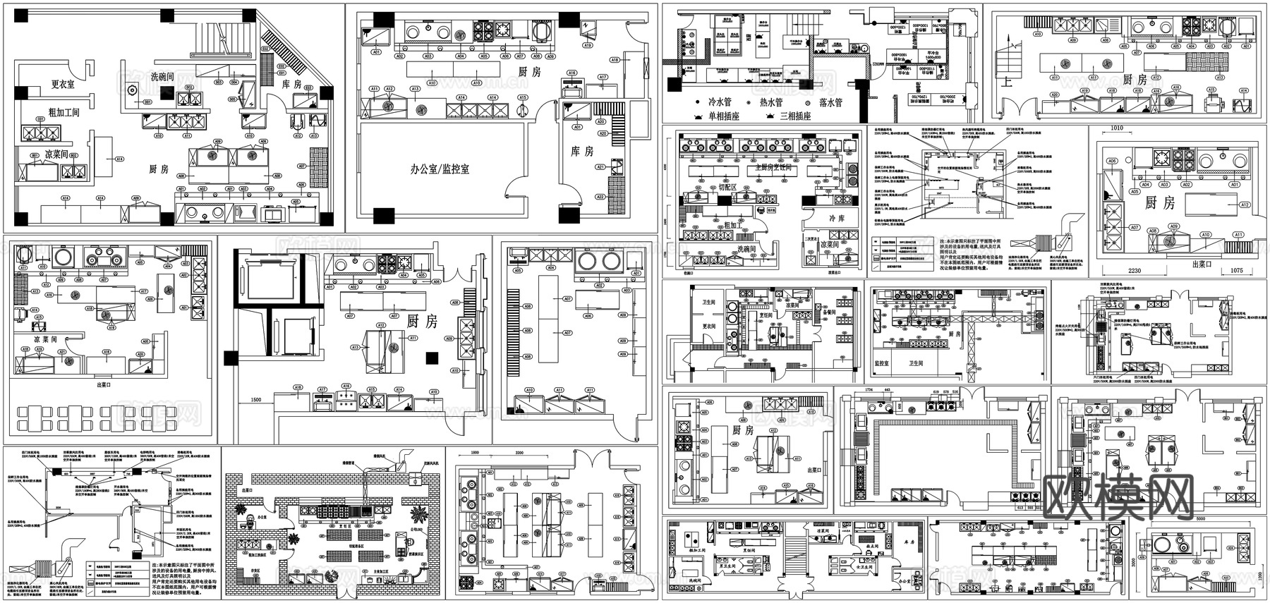 餐饮平面布局餐厅酒店厨房后厨平面CAD素材图库cad施工图