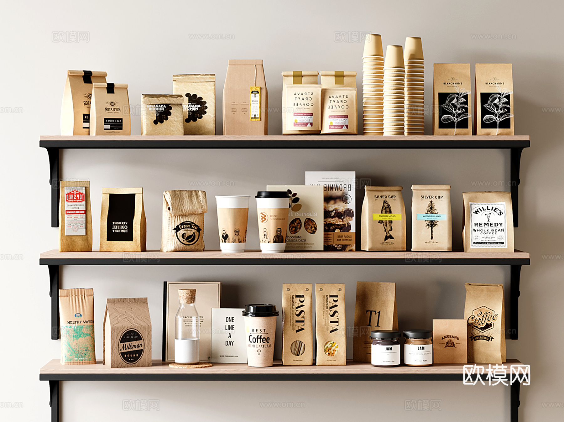 现代厨房用品 咖啡袋 咖啡杯 食物su模型