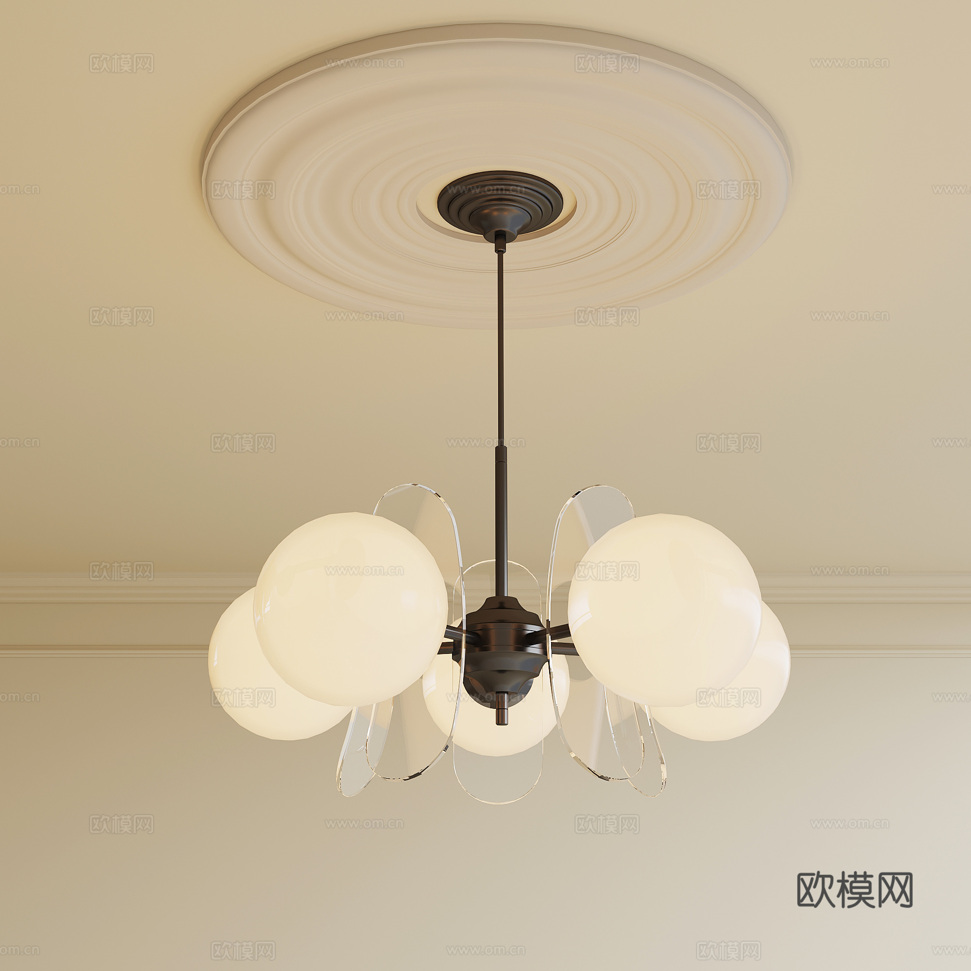 现代奶油风吊灯 球形吊灯 多头吊灯su模型
