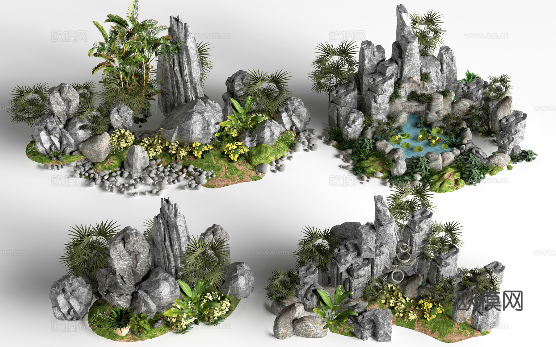 现代假山石头 景石 园林小品 景观石头su模型