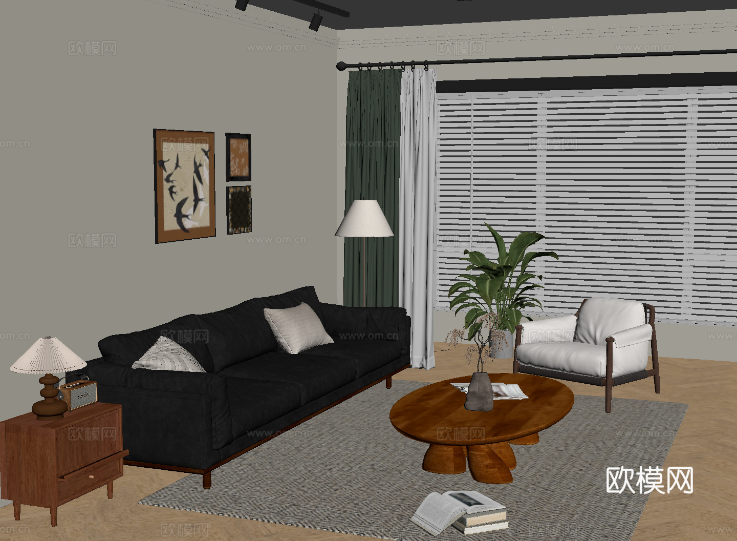 法式复古客厅 沙发茶几组合su模型