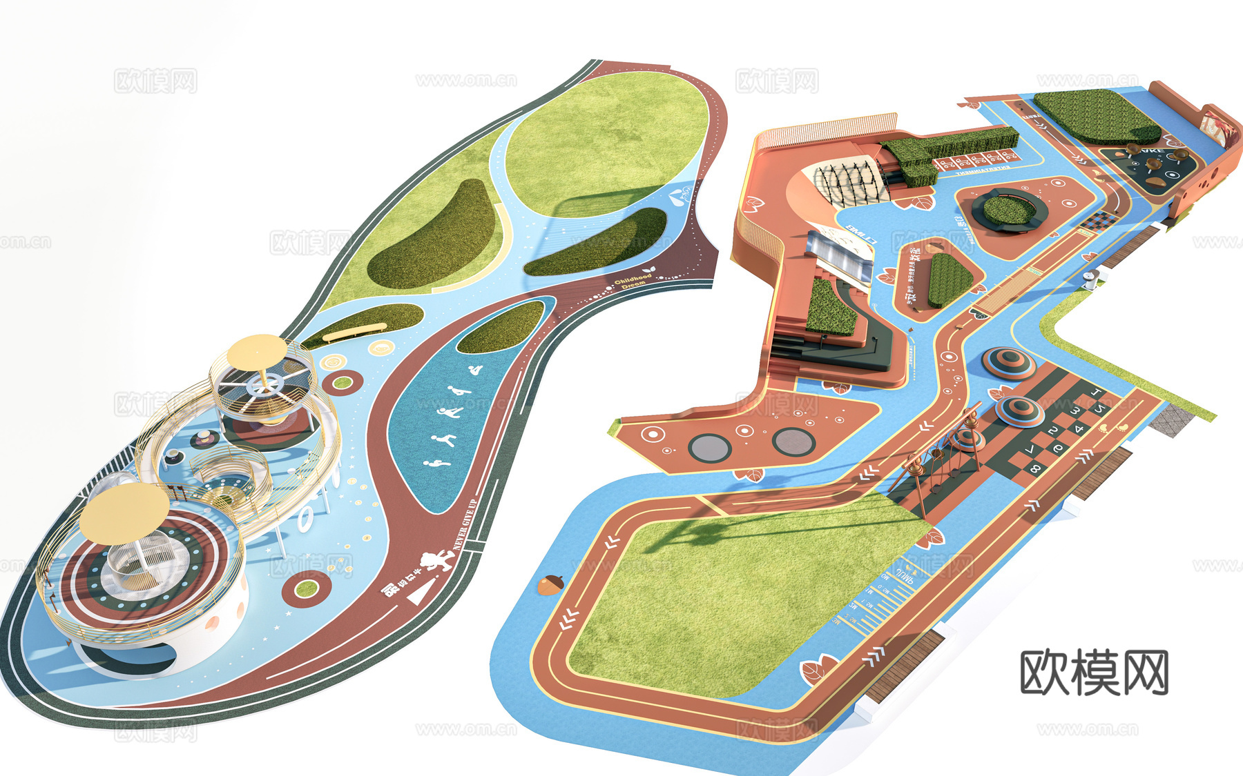 现代户外儿童游乐区 户外儿童游乐场 儿童塑胶场地su模型