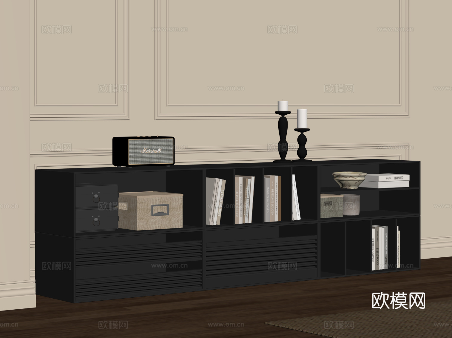 法式复古书柜 置物柜su模型