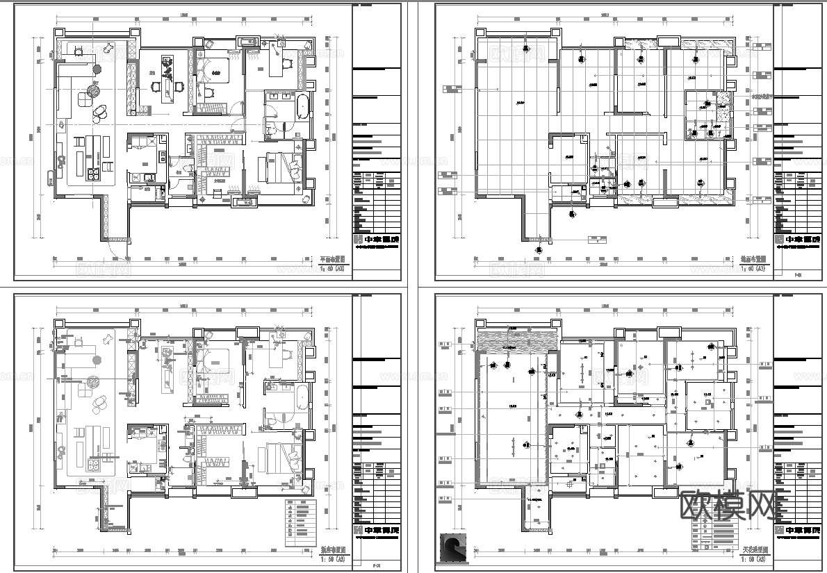 3套意式风样板间 最新全套 效果图 施工图设计cad施工图