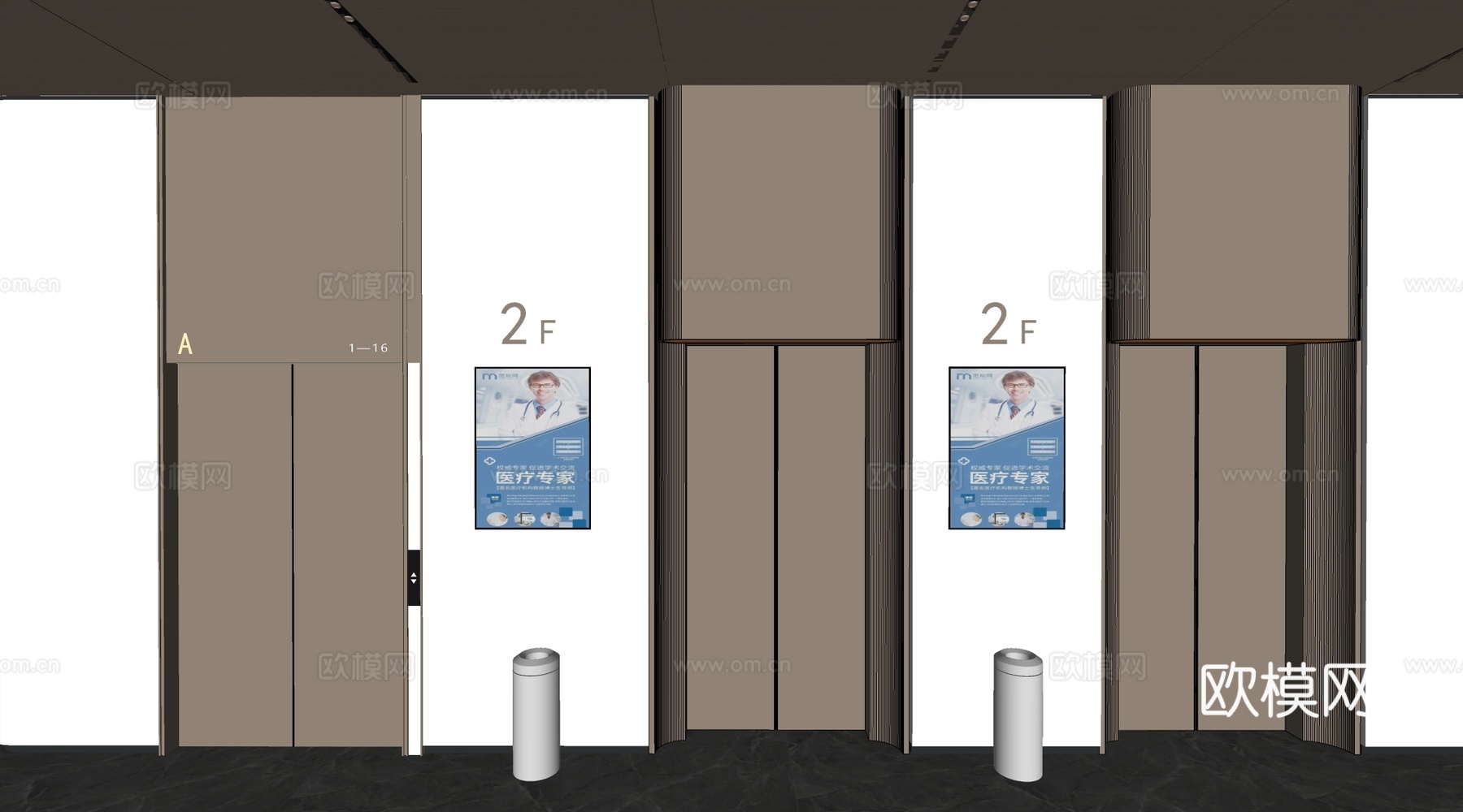 现代电梯厅 电梯门 电梯轿厢 升降电梯su模型