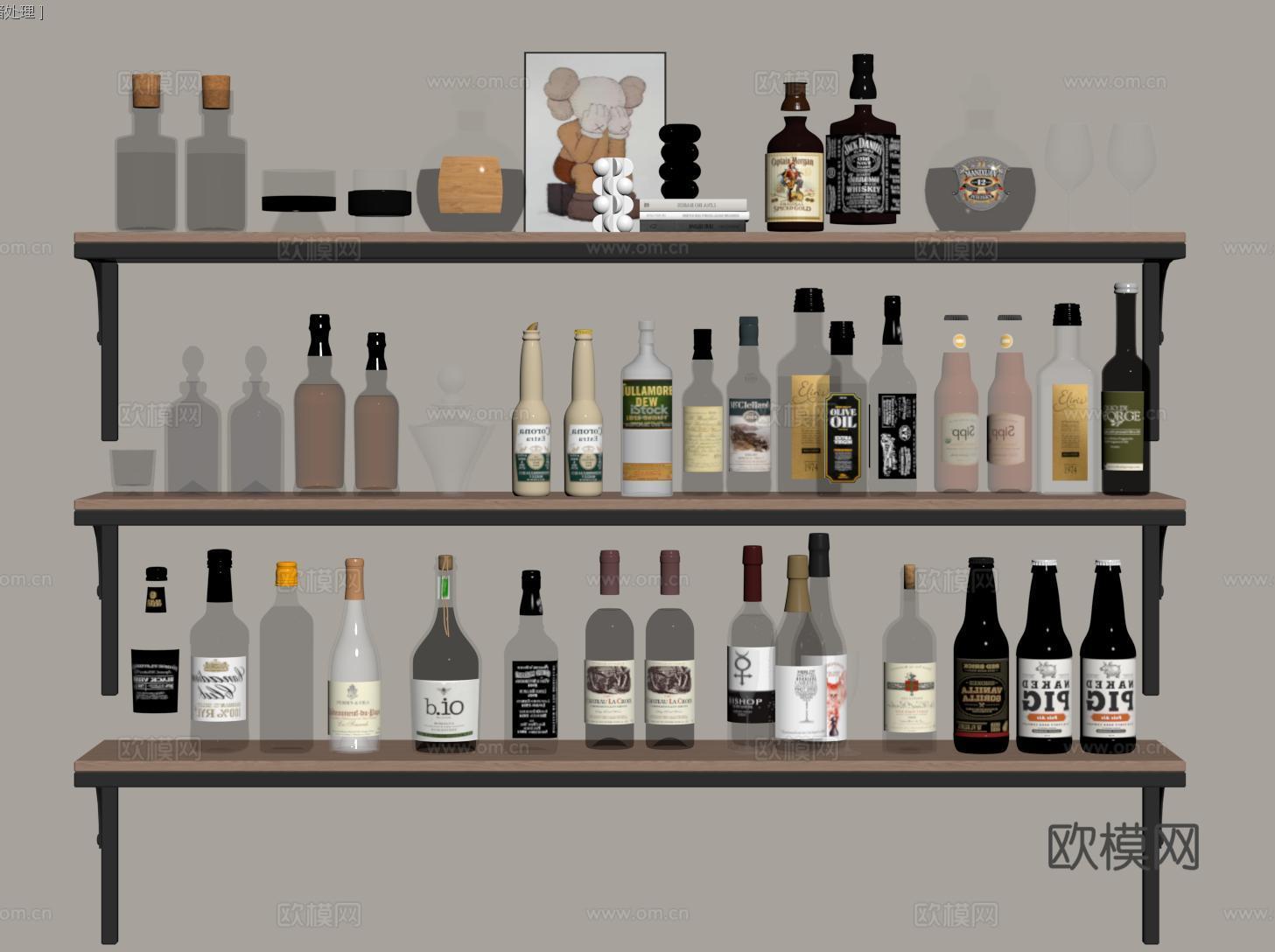 现代酒瓶 酒具 红酒 酒瓶酒杯su模型