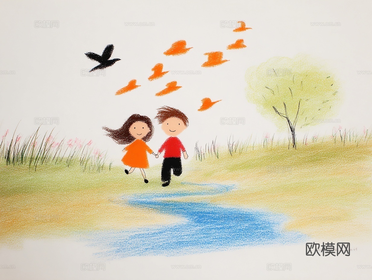 儿童房挂画手工蜡笔画手工铅笔画彩色铅笔画