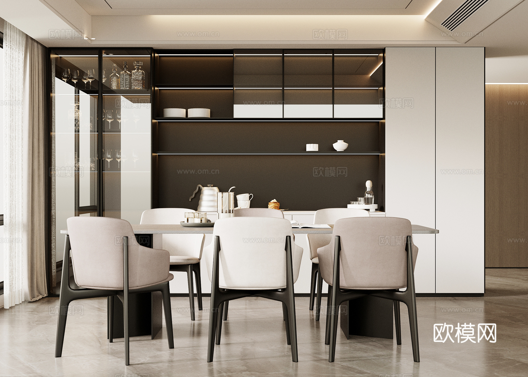 现代餐厅 餐桌椅 餐边柜su模型