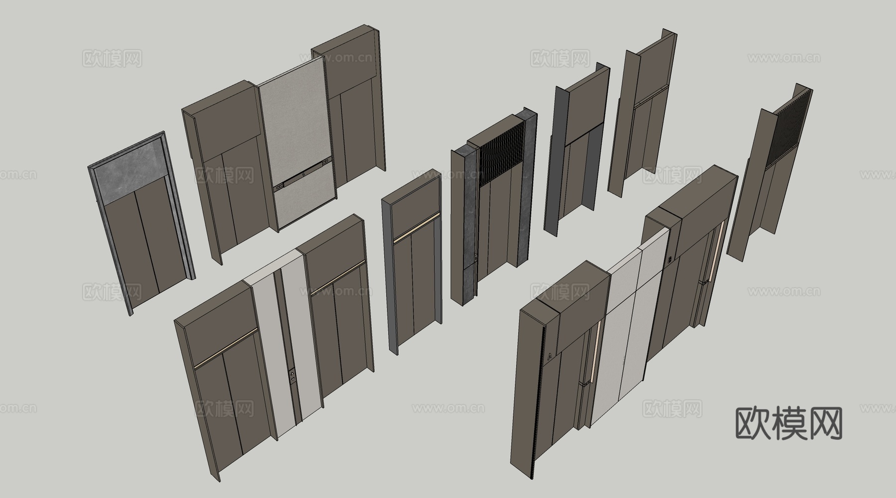 现代电梯厅 电梯门 电梯轿厢 升降电梯su模型