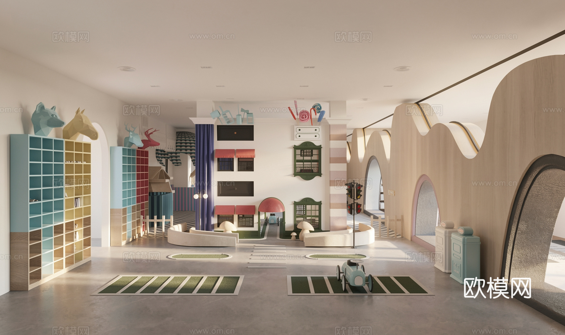 现代儿童游乐室_海洋球_滑滑梯_大型亲子游乐室su模型