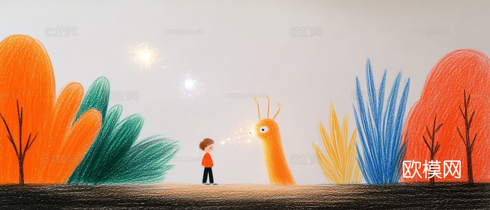 儿童房挂画手工蜡笔画手工铅笔画彩色铅笔画