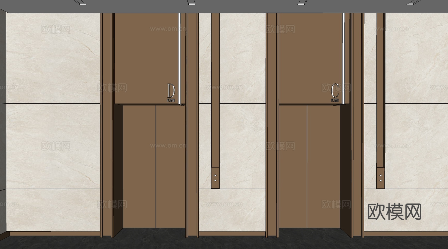 现代电梯厅 电梯门 电梯间su模型