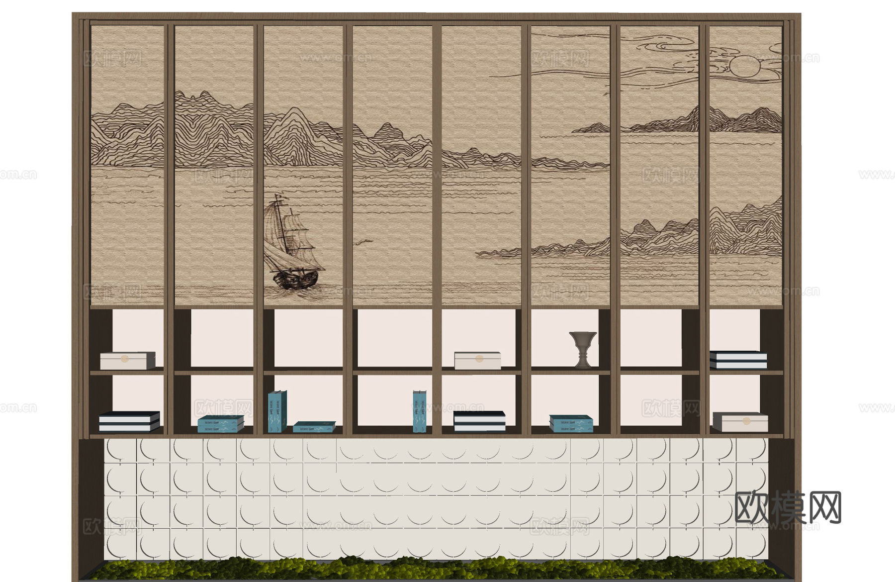 新中式博古架 装饰架 置物架 陈列架su模型