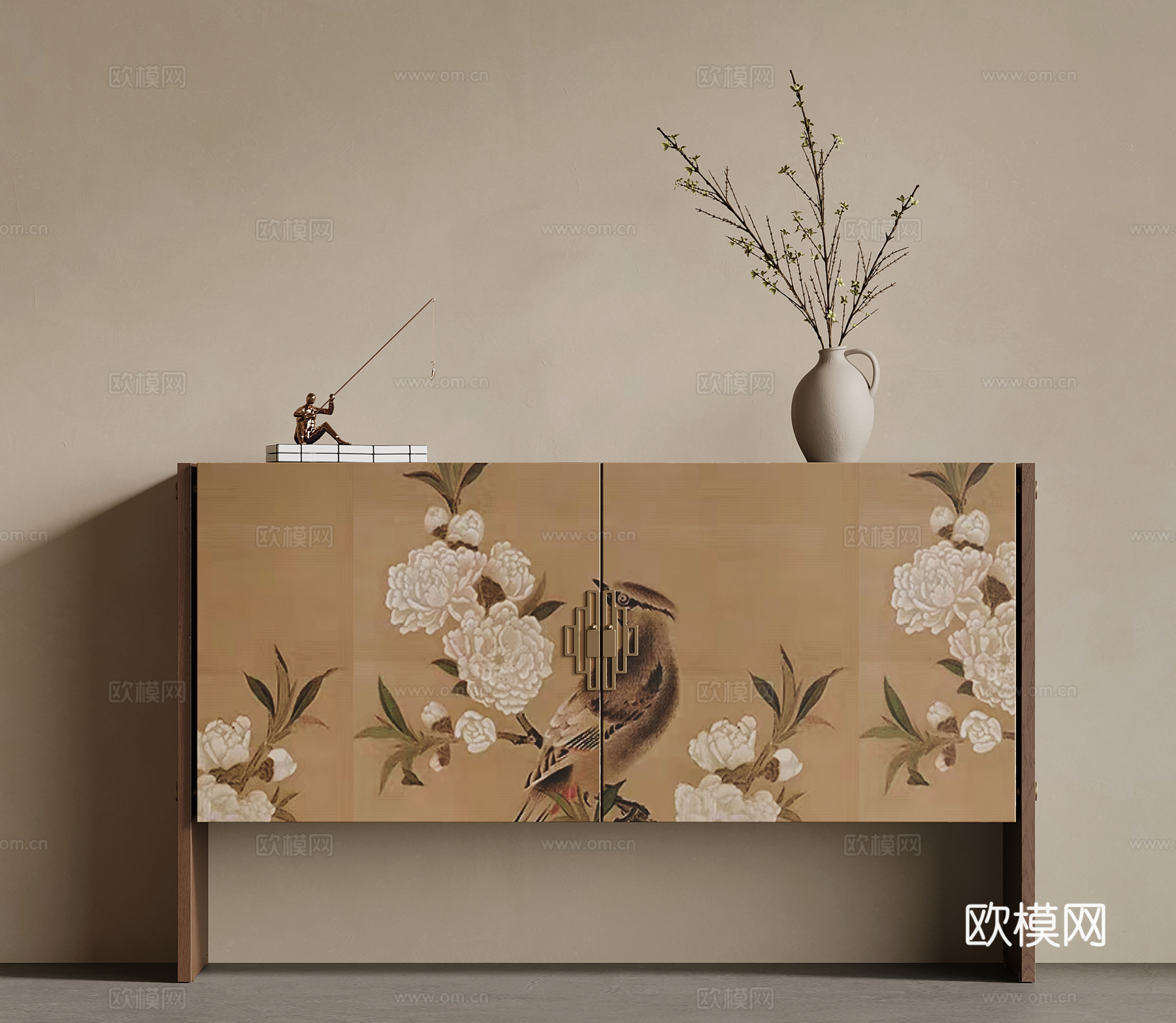 现代奶油风边柜斗柜 储物柜su模型