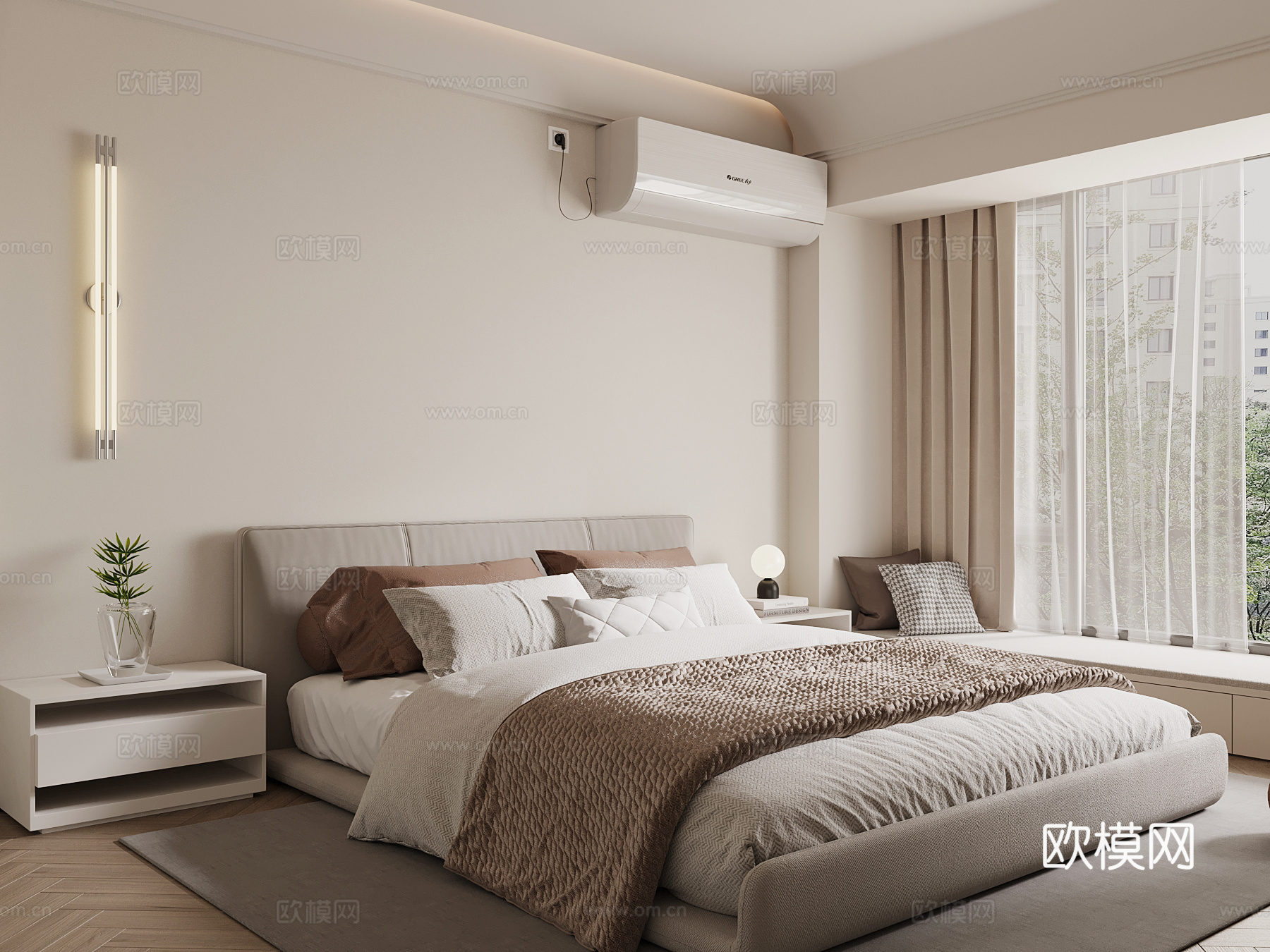 现代卧室 双人床su模型