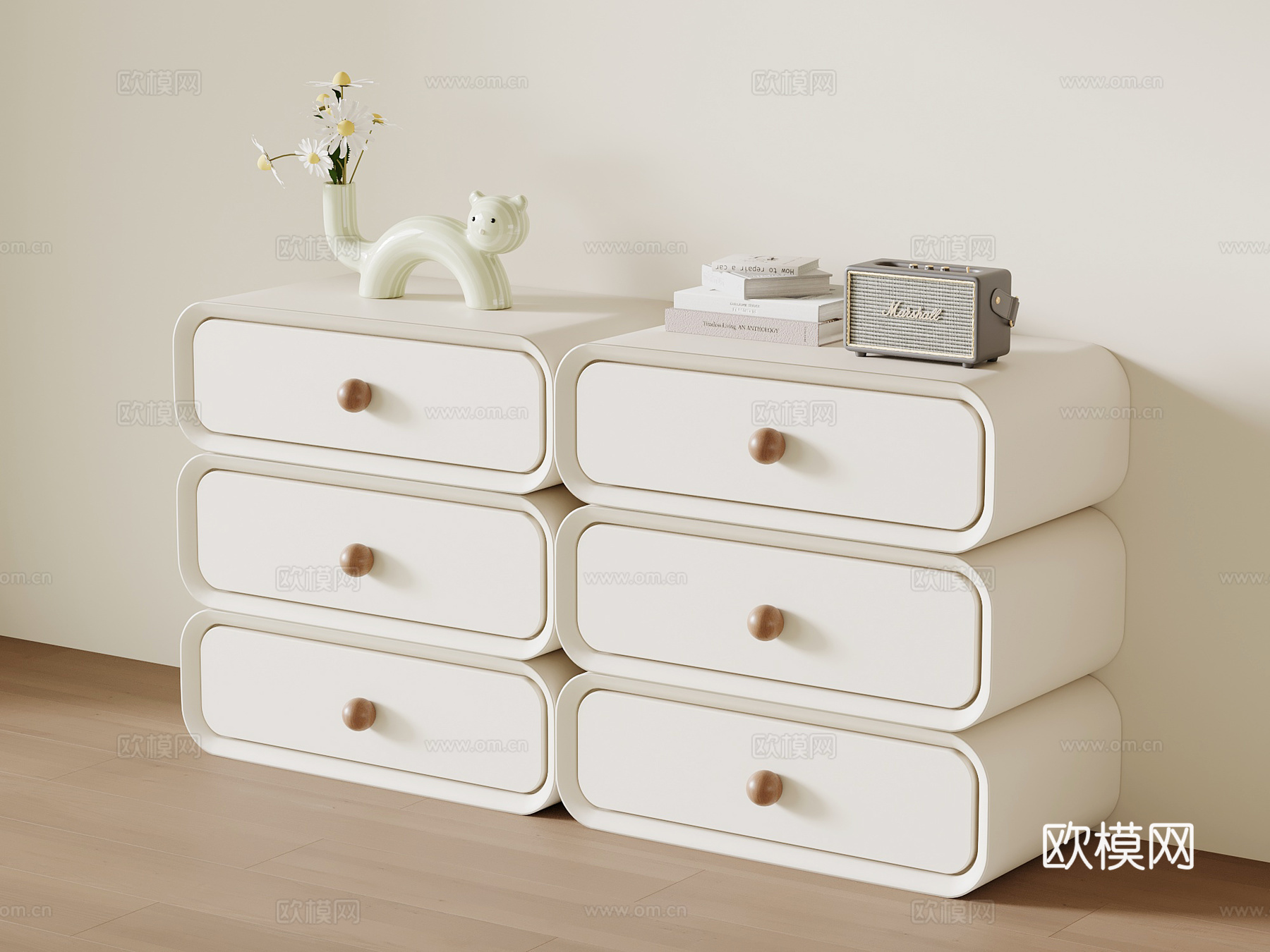 现代奶油风边柜斗柜 储物柜su模型