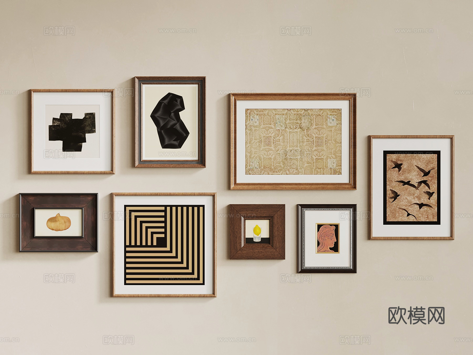 法式复古装饰画 挂画 中古装饰画su模型