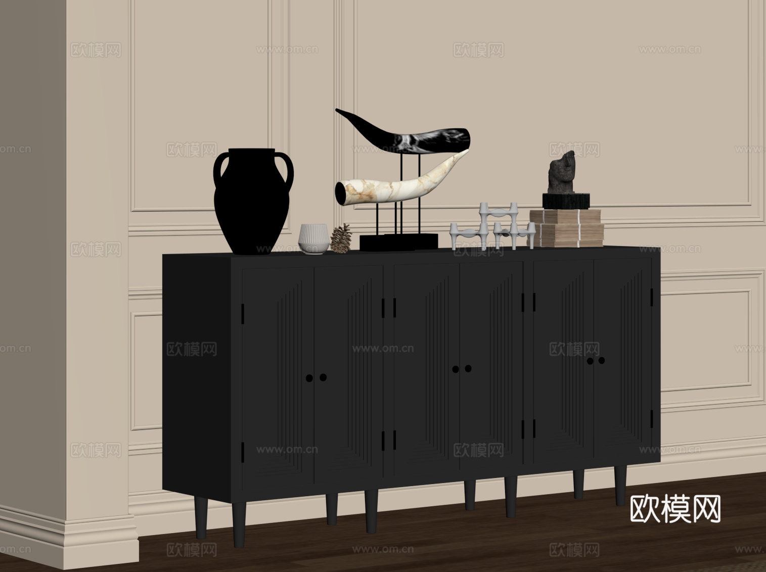 法式复古玄关柜 边柜su模型