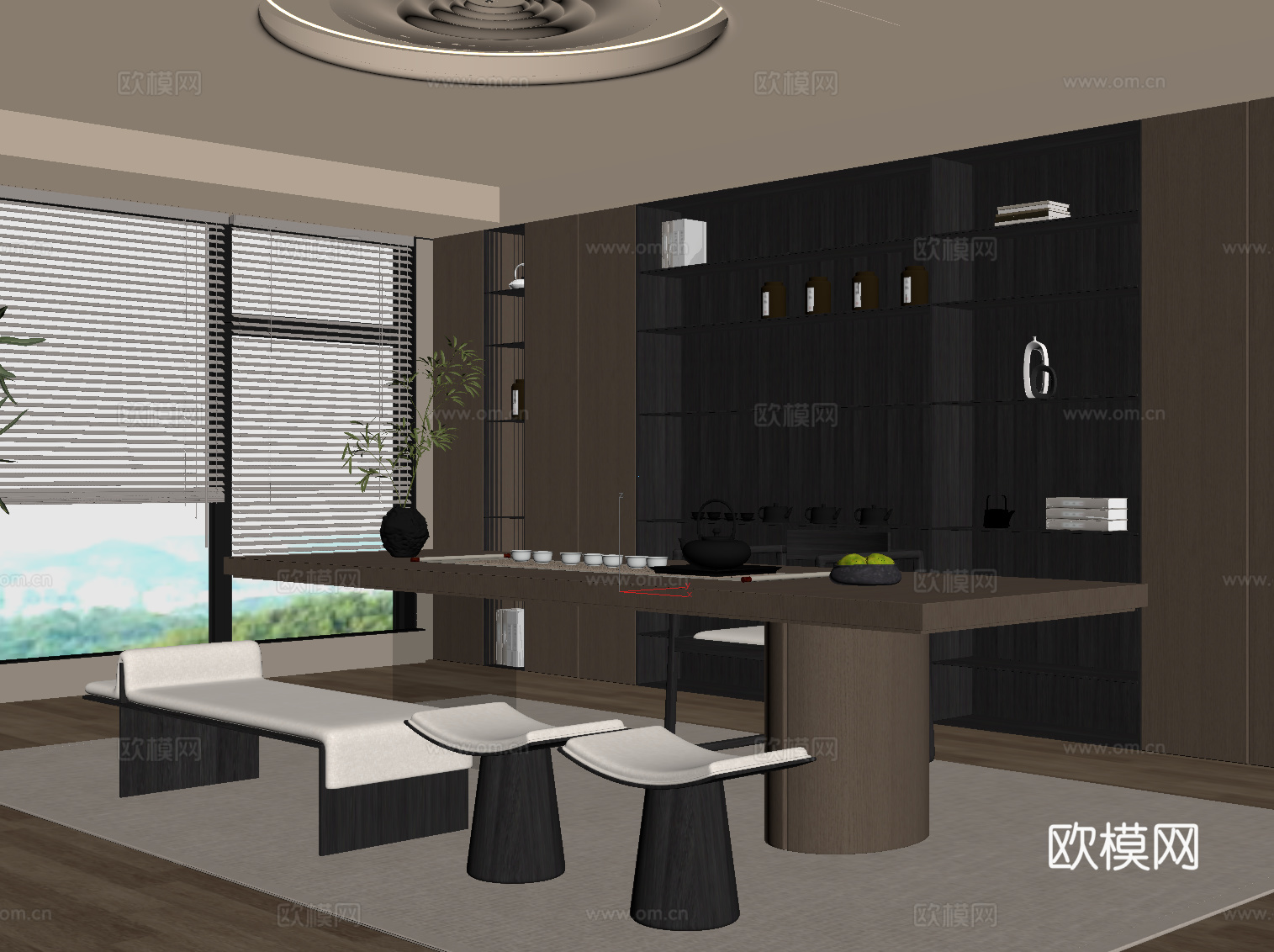 现代意式茶室 茶桌椅 茶柜su模型