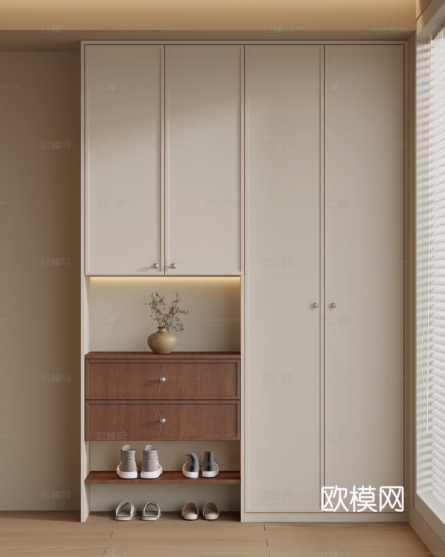 现代中古风玄关柜 鞋柜su模型