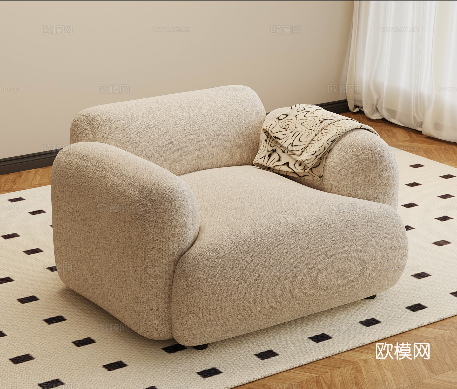 现代奶油风单人沙发 懒人沙发su模型